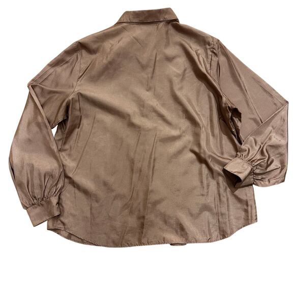 80s Vintage Plus Size Burnished Gold Tan MZZZ Stuart Lang Blouse Size 42 XL/1X - Picture 3 of 7